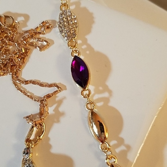 Dark Purple Rhinestones Gold Tone Set of 3 - Picture 2 of 8